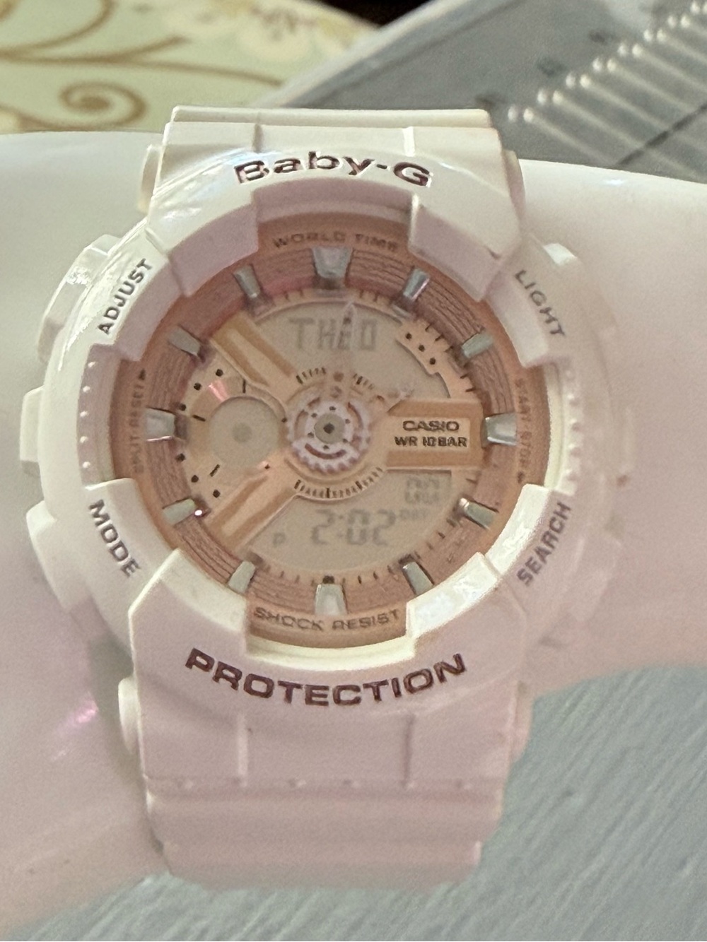 Casio Baby-G White and Rose Gold Shock Resistant Watch